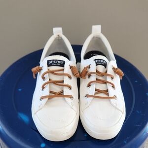 Sperry Womens White and Tan Sneakers